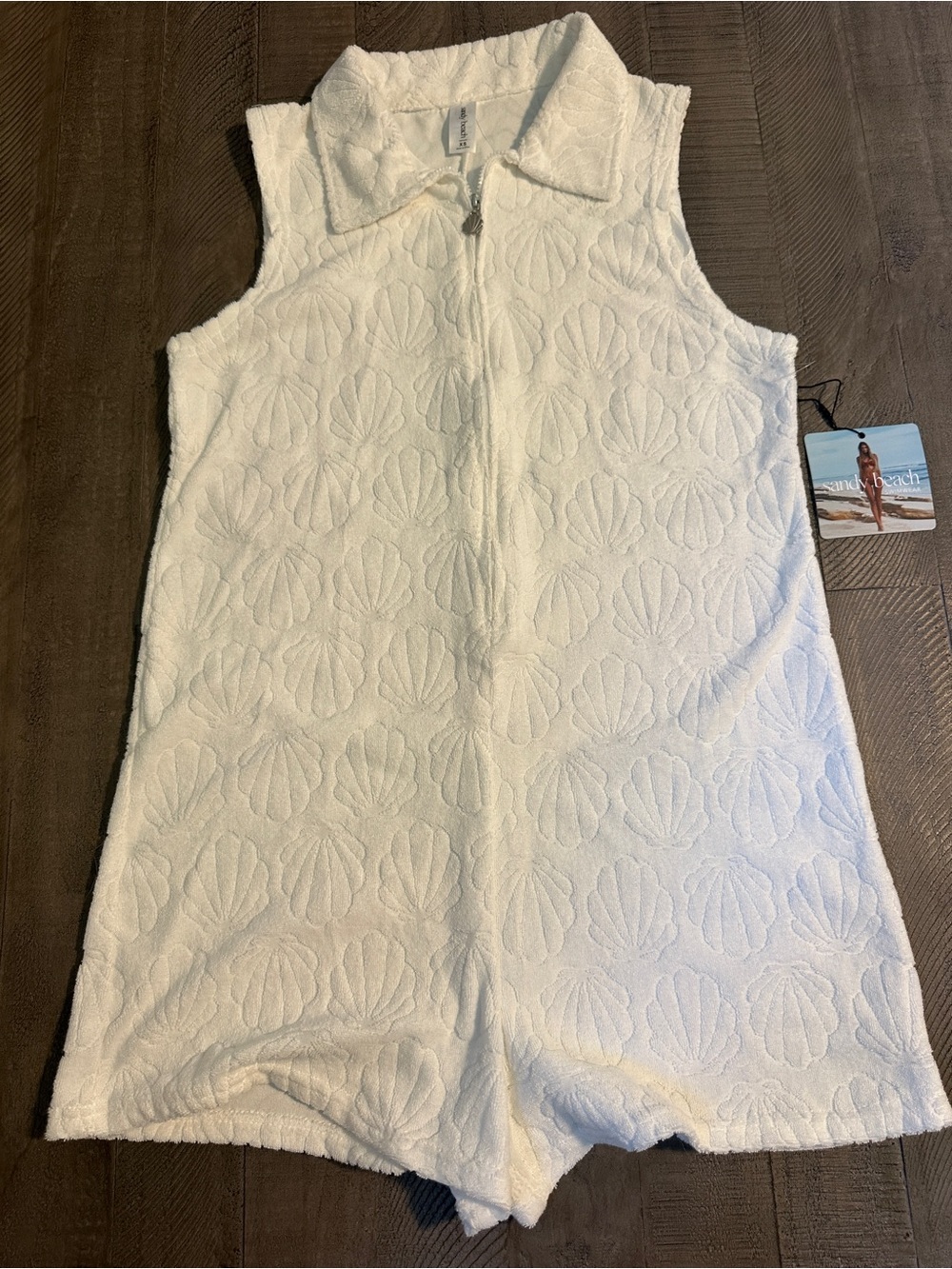 NWT Sandy Beach Womens White Seashell Terry Cloth Romper Extra Small - Picture 2 of 8